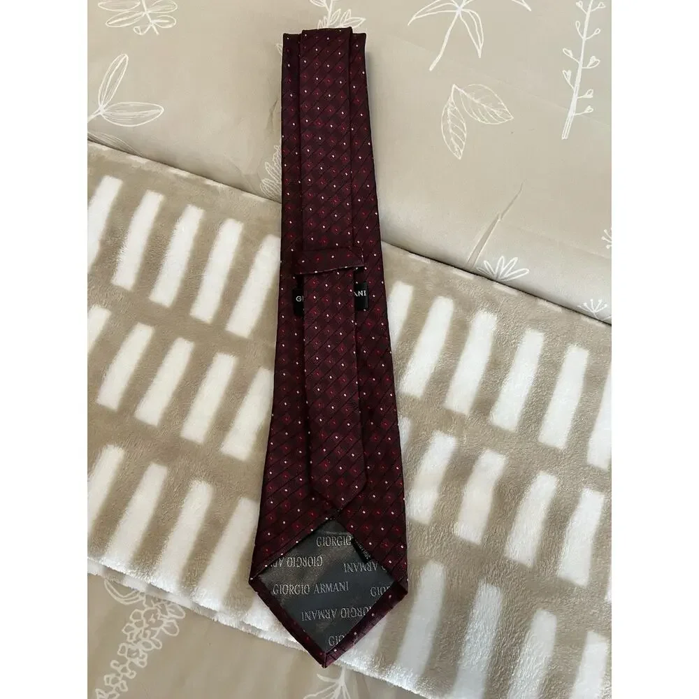 Giorgio Armani Red Dot Pattern 100% Silk Neck Tie Made in Italy